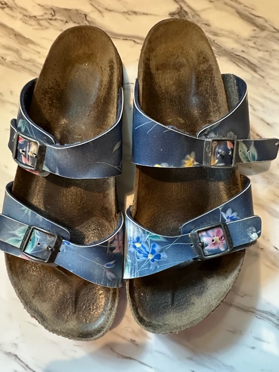 Birkenstock Papillio Shoes - Birkenstock Papillio Navy Blue Floral Two-Strap Sandals